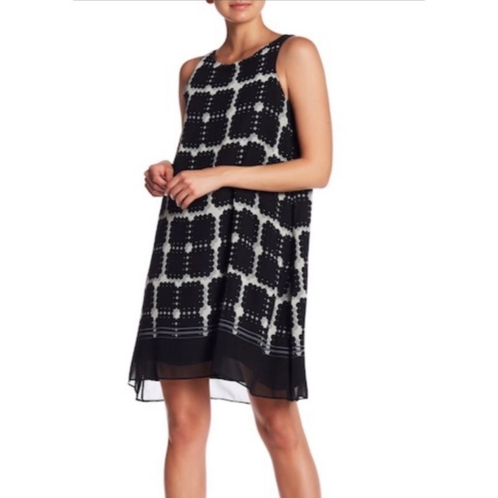 MAX STUDIO Black and White Polka Dot Scarf Mod Retro Swing Dress Size S